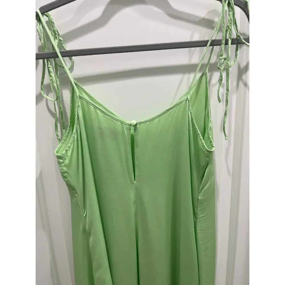 & Other Stories Shoulder Tie Midi Slip Dress in Green Sz 6